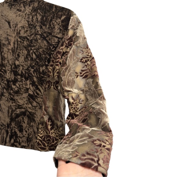 Chicos Velvet Burnout Chocolate Chic Elegant Boho Shimmery Lace Floral Jacket - Picture 3 of 12